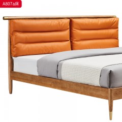 千匠一品 北欧风格 白蜡木实木+松木床板+科技布/真皮面料+五金脚套 时尚简约床A807 A807a-J