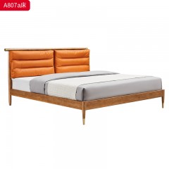 千匠一品 北欧风格 白蜡木实木+松木床板+科技布/真皮面料+五金脚套 时尚简约床A807 A807a-J