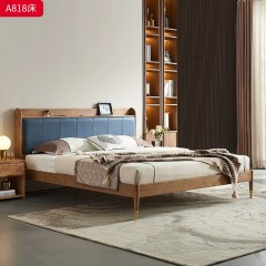 千匠一品 北欧风格 白蜡木实木+松木床板+科技布+高密度海绵+五金脚套+usb充电口 时尚简约床A818-J