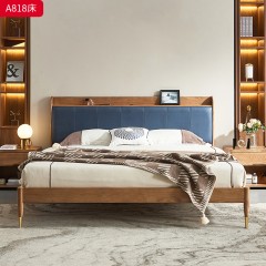 千匠一品 北欧风格 白蜡木实木+松木床板+科技布+高密度海绵+五金脚套+usb充电口 时尚简约床A818-J
