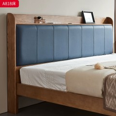 千匠一品 北欧风格 白蜡木实木+松木床板+科技布+高密度海绵+五金脚套+usb充电口 时尚简约床A818-J