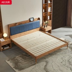 千匠一品 北欧风格 白蜡木实木+松木床板+科技布+高密度海绵+五金脚套+usb充电口 时尚简约床A818-J