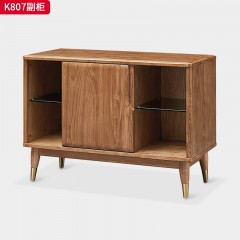 千匠一品 北欧风格 进口白蜡木+金属脚套+钢化玻璃 时尚大气副柜K807-L