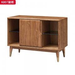 千匠一品 北欧风格 进口白蜡木+金属脚套+钢化玻璃 时尚大气副柜K807-L