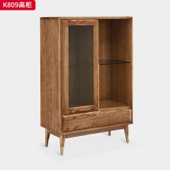 千匠一品 北欧风格 进口白蜡木+金属脚套+钢化玻璃 时尚大气高柜K809-L