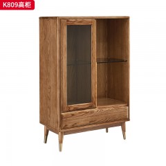 千匠一品 北欧风格 进口白蜡木+金属脚套+钢化玻璃 时尚大气高柜K809-L