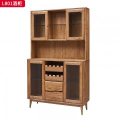 千匠一品 北欧风格 进口白蜡木+金属脚套+钢化玻璃 时尚大气酒柜L801-J