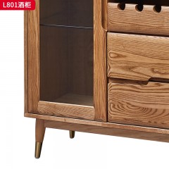 千匠一品 北欧风格 进口白蜡木+金属脚套+钢化玻璃 时尚大气酒柜L801-J