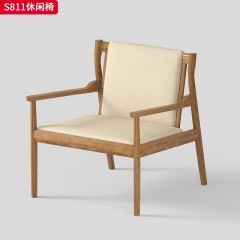 千匠一品 北欧风格 北美白蜡木+皮艺面料+高密度海绵 时尚大气休闲椅S811-L