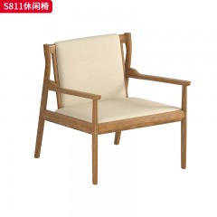 千匠一品 北欧风格 北美白蜡木+皮艺面料+高密度海绵 时尚大气休闲椅S811-L