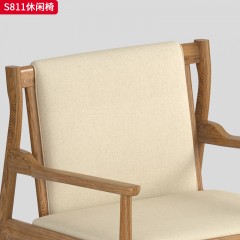 千匠一品 北欧风格 北美白蜡木+皮艺面料+高密度海绵 时尚大气休闲椅S811-L