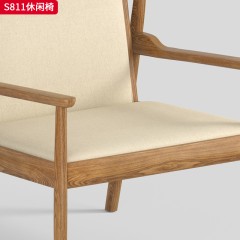 千匠一品 北欧风格 北美白蜡木+皮艺面料+高密度海绵 时尚大气休闲椅S811-L