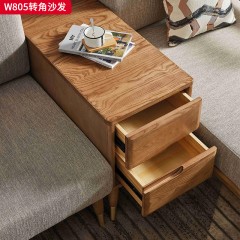 千匠一品 北欧风格 进口白蜡木+棉麻布+高密度海绵+金属脚套 时尚大气转角沙发W805-L