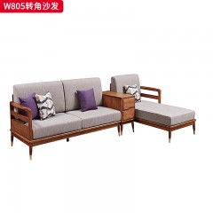 千匠一品 北欧风格 进口白蜡木+棉麻布+高密度海绵+金属脚套 时尚大气转角沙发W805-L