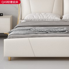 【精品】千匠一品 轻奢现代风格优质接触面真皮+非接触面仿皮+钛金脚+海棉+实木板框架+7分钢木排骨架1.5m/1.8m床-Q49-X