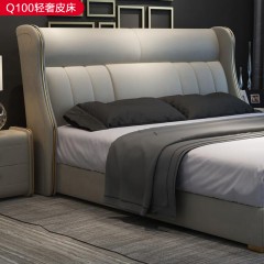 △【精品】千匠一品 轻奢现代风格优质接触面真皮+非接触面仿皮+海棉+实木板框架+10分钢木排骨架+5CM五金脚1.5m/1.8m床Q100-X