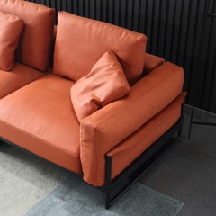 千匠一品意式轻奢真皮/仿真皮碳素钢脚+羽绒抱枕沙发SF-005-C