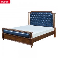 千匠一品 美式风格金丝檀木框架+油蜡仿真皮+海绵床1.8m床9801-C
