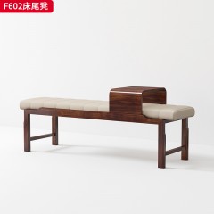 【精品】千匠一品轻奢新中式风格优雅床尾凳软包床尾凳带有活动柜床尾凳乌金木实木床尾凳-F602-S