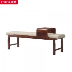 【精品】千匠一品轻奢新中式风格优雅床尾凳软包床尾凳带有活动柜床尾凳乌金木实木床尾凳-F602-S