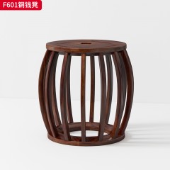 【精品】千匠一品轻奢新中式风格乌金木实木小巧凳子优雅凳子板铜钱凳-F601-S