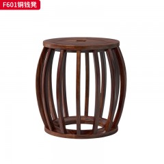 【精品】千匠一品轻奢新中式风格乌金木实木小巧凳子优雅凳子板铜钱凳-F601-S