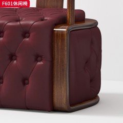 【精品】千匠一品轻奢新中式风格真皮休闲椅高端休闲椅乌金木实木休闲椅-F601-S