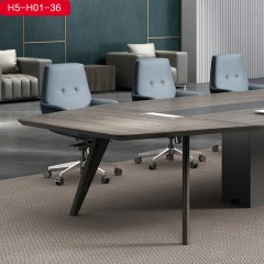 千匠一品简约风格灰橡木+深灰+实木脚3.6M会议桌H5-H01-36-C