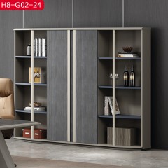 千匠一品简约风格卡其灰+银丝梨木2.4M文件柜H8-G02-24-C