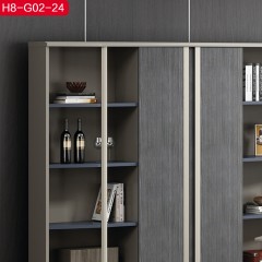 千匠一品简约风格卡其灰+银丝梨木2.4M文件柜H8-G02-24-C