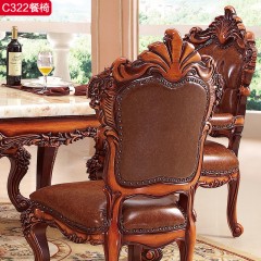 千匠一品欧式家具橡木框架+头层真皮+实木多层板餐椅C322-B