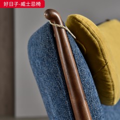 【精品】千匠一品 新中式风格 北美顶级黑胡桃实木+高档布艺+高密度海绵 高档大气威士忌椅 好日子-威士忌椅-X