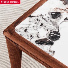 △【精品家具】千匠一品 新中式风格 北美黑胡桃木+6MM岩板台面+铜制脚套 高档大气角几 好运来-01角几-X