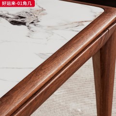△【精品家具】千匠一品 新中式风格 北美黑胡桃木+6MM岩板台面+铜制脚套 高档大气角几 好运来-01角几-X