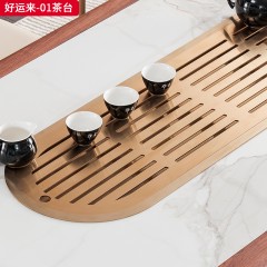 【精品】千匠一品 新中式风格 北美黑胡桃木+E1级夹板贴胡桃木皮+岩板+304不锈钢五金茶盘 高档大气茶台 好运来-01茶台-X