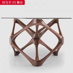 【精品】千匠一品新中式风格 北美顶级黑胡桃实木+钢化玻璃台面 高档大气餐桌 好日子-05 餐台-X