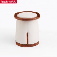 【精品】千匠一品 新中式风格 北美黑胡桃木+E1夹板贴胡桃木皮+超纤皮+高密度海绵 高档大气茶凳 好运来-02茶凳-X