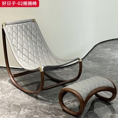 【精品】千匠一品 新中式风格 北美黑胡桃木+超纤皮+高密度海绵 高档大气摇摇椅 好日子-02摇摇椅-X