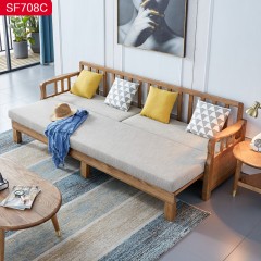 【精品】千匠一品轻奢北欧优质科技布/棉麻+高密度海绵+白蜡木框架环保油漆三位沙发床SF708C-H