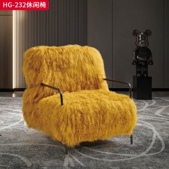 千匠一品 意式极简风格 真羊毛+木架+高密度海绵 时尚高档休闲椅 HG-232羊毛休闲椅-X
