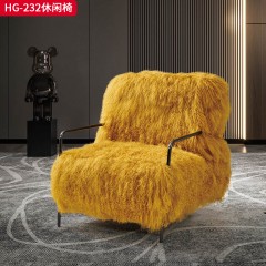 千匠一品 意式极简风格 真羊毛+木架+高密度海绵 时尚高档休闲椅 HG-232羊毛休闲椅-X