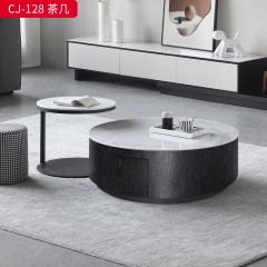 △千匠一品 现代风格 雪山石亮光岩板+中纤板+木帖皮 高档简约茶几CJ-128-X