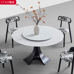 千匠一品 现代风格 广西白微晶石18厘3D打印枫丹白露石门+实木框架+白蜡木木皮 时尚简约餐桌CT-613-L