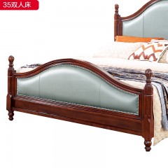 【精品】千匠一品 轻奢美式优质仿真皮+高密度海绵+白橡木+松木实木板1.5 1.8m床35-H