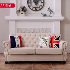 【精品】千匠一品 轻奢美式优质亲肤棉麻+高密度海绵+白橡木+松木实木板沙发A71-H