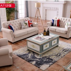 【精品】千匠一品 轻奢美式优质亲肤棉麻+高密度海绵+白橡木+松木实木板沙发A71-H