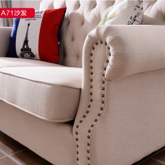 【精品】千匠一品 轻奢美式优质亲肤棉麻+高密度海绵+白橡木+松木实木板沙发A71-H