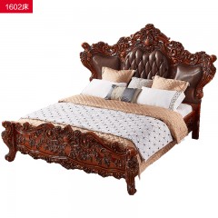 △【精品】千匠一品欧式风格进口北美白橡木+进口头层牛皮1.8M床1602-C