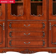 △【精品】千匠一品 欧式轻奢优质 实木框架+优质钢化玻璃四门书柜898-J