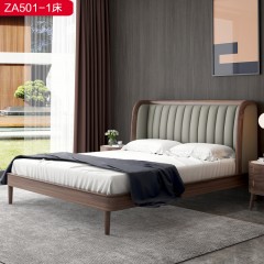 △【精品】千匠一品 轻奢新中式纳帕超纤皮+高密度海绵+进口松木床板+乌丝檀木1.8床-ZA501-1-J